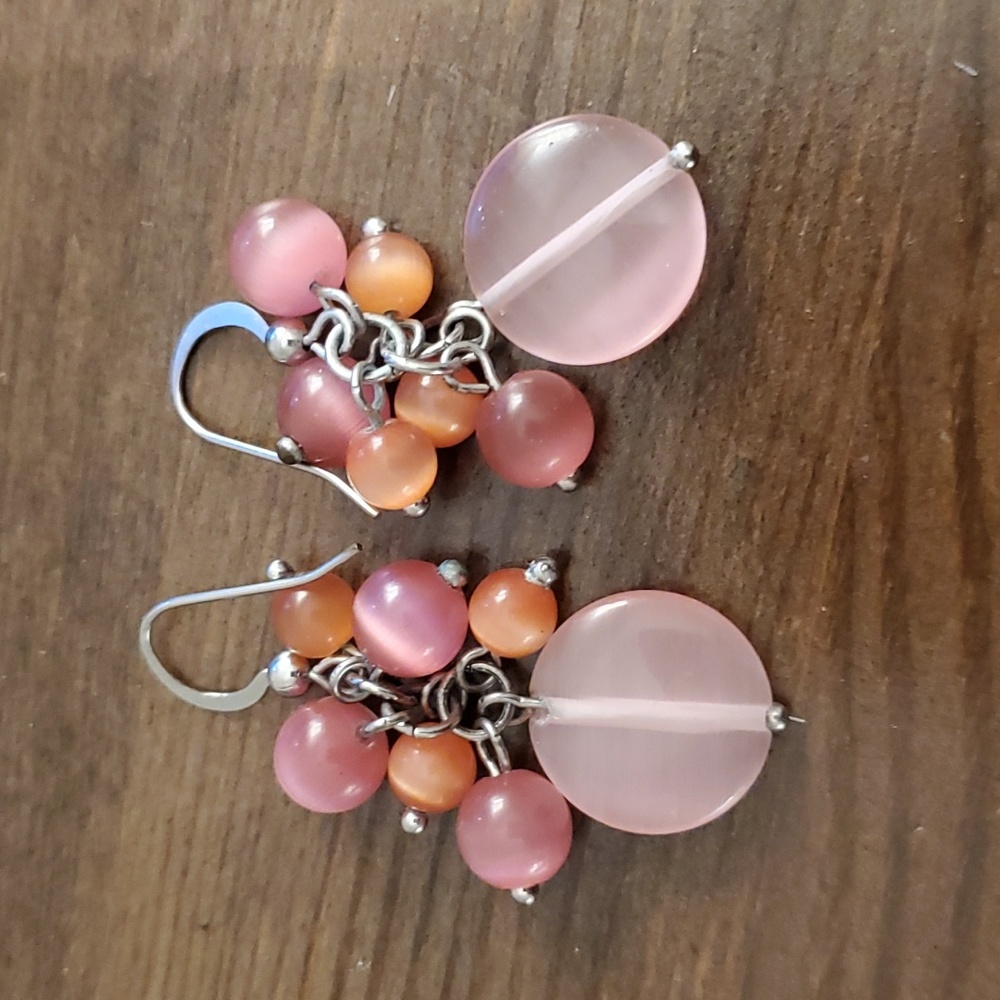 Earrings, Pink Glass Beads